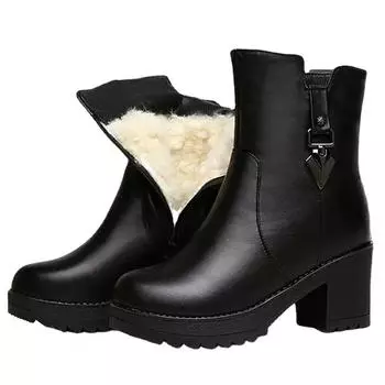 Winter Boots Women 2024 New Thick Plush Ankle Snow Boots Women High Heels Botas Mujer Invierno Outdoor Women Casual Warm Boots 35 чёрный