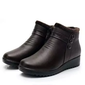 Winter Boots Women Genuine Leather Ankle Boots Female Thick Plush Warm Snow Boots Mother Waterproof Non-slip Booties Big Size 35 чёрный