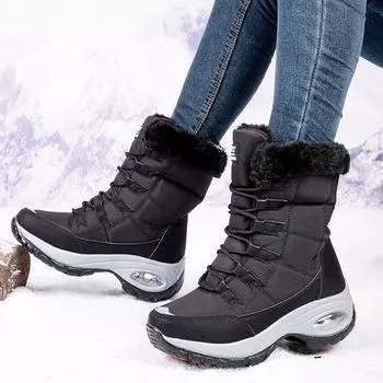 Winter Boots Women S Plush Warm Ankle Boots With Thick Soles Rubber Women Comfortable Height Increase Winter Cotton Shoes 2024 36 чёрный