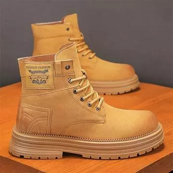 Winter breathable Martin boots men s trendy big yellow boots desert retro men s boots British style tooling boots high top men s shoes yellow 39