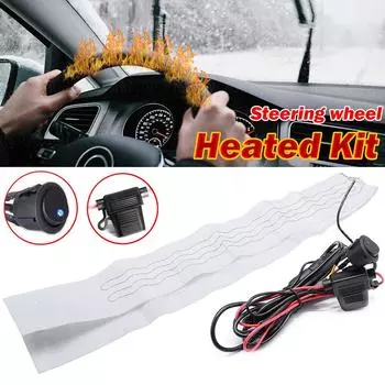 Winter Car Steering Wheel Heater Kit 6 Gears Flocking Heat Cloth Blue Switch LED 12V Pads Wireharness Heating Warm Red H5I2