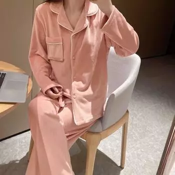 Winter Cardigan Pajamas Simple Long-sleeved Pants Two-piece Set Pajamas Loose Casual Thickened Home Clothes Flannel Warm Pajamas M