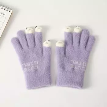 Winter Cartoon Cute Parent Child Gloves Riding Knitted Warm and Cold Baby Leaking Finger Gloves Yarn Thickened Gloves