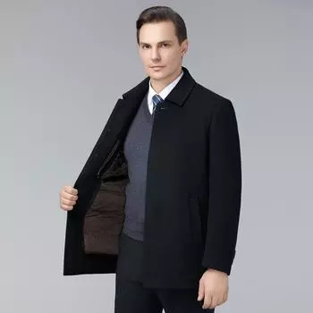 Зимнее кашемировое пальто мужская шерстяная куртка-ветровка средней длины для пап среднего и пожилого возраста 170