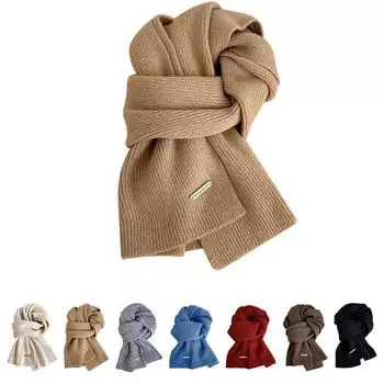 Winter Cashmere Imitation Scarf Women S Woolen Knitwear Solid Color Bordeaux Chic Korean Thicker Warm чёрный