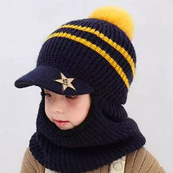 Winter Children Balaclava Hat Cute Knitted Beanie Hats for Baby Hat Scarf Snood with Fleece Lining Caps for Children