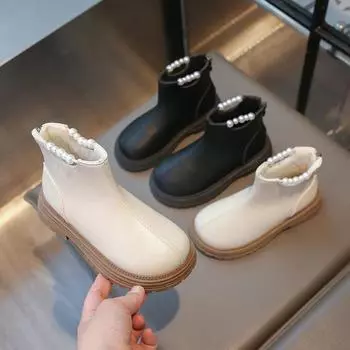 Winter Children Princess Fashion Boots Warm Plush Girl Snow Boots Sweet Versatile Kids Causal Ankle Cotton Boots Thick Bottom 26 чёрный