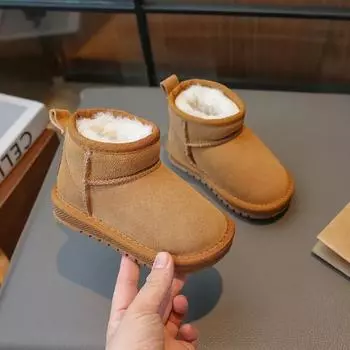 Winter Children s Boots Thickened Plush Kids Boots for Boys Simple Versatile Non-slip Girls Fashion Causal Cotton Boots Warm New 26 коричневый