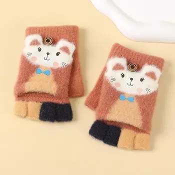 Winter Children s Half Finger Flip Gloves Warm and Cold Knitted Gloves for Boys and Girls Cute Baby Yarn Gloves