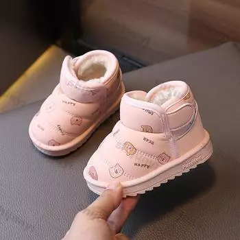 Winter Children s Shoes Plush Warm Snow Boots1-6 Years Old Waterproof Comfortable Platform Anti Slip Outdoor Indoor Cute Shoes 17inner12cm хаки