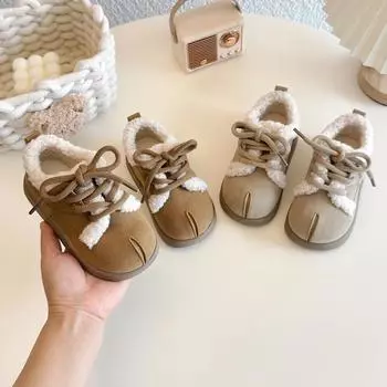 Winter Children s Shoes Warm Chic Toddlers Girls Fashion Cotton Shoes Versatile Non-slip Kids Outdoor Plush Shoes 2024 Trend New 23 хаки