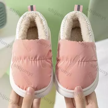 Winter Children s Slippers Waterproof Non Slip Comfortable Outdoor Lightweight Soft Soled Plush Warm Baby Cotton Shoes Slippers 22-23-inner-13.5CM розовый