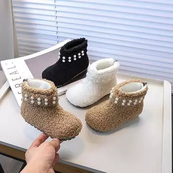 Winter Children s Snow Boot Warm Versatile Girls Fashion Ankle Boots Fashion Sweet Kids Causal Cotton Boots Elegant Round-toe 23 чёрный