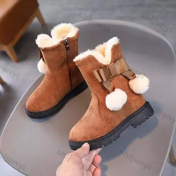 Winter Children s Snow Boots Plush Warm Outdoor Anti Slip Comfortable Platform Micro Suede Girls Long Boots Warm Cotton Shoes 26-inner-15.6cm