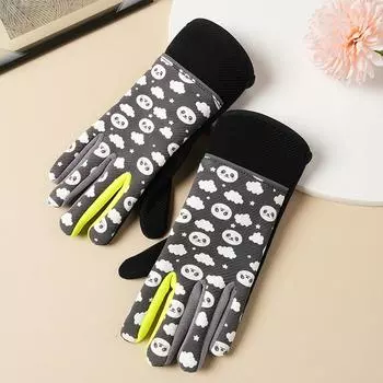 Winter Children s Warm Gloves Ougrass Panda Men and Women Children Plus Velvet Water Splashing and Wind Proof Thickened Outdoor Gloves One Size