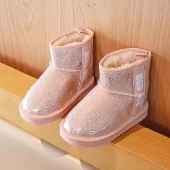 Зимние детские водонепроницаемые, нескользящие, кожаные и меховые интегрированные короткие ботинки, плюшевые и утолщенные зимние ботинки для девочек 37 белый