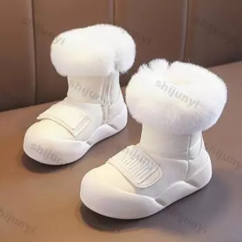 Winter Children Snow Boots Warm Non Slip Plush Long Boot Korean Comfortable Outdoor Cold Proof Waterproof Fashion Children Shoes 27inner16.5CM чёрный