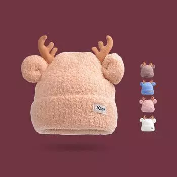 Winter Christmas Antler Knitted Wool Hat Women s Warm Cap чёрный