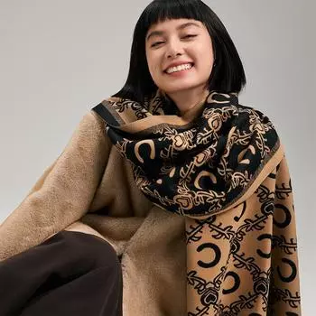 Winter Christmas Wind Letter Simple Fashion American Women Thermal Scarf High-End Air Conditioner Shawl Scarf 180-70cm серый