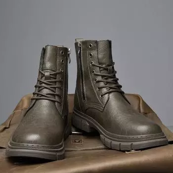 Winter Classic Men s Genuine Leather Boots Fashion Casual Short Boots Knight Motorcycle Boots Men s Ankle Boots Durable 37 чёрный