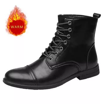 Winter Classic Men s Genuine Leather Boots Rider Motorcycle Boots Warm Plush High Top Shoes Men s Cotton Shoes Work Wear Boots 38