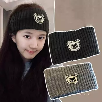 Winter Cloth Turban Casual Cute Women Hair Band Wide Headwrap Bear Headband Hair Accessories чёрный