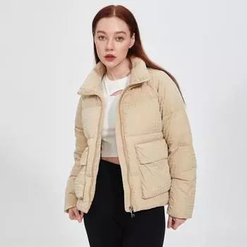 Winter coat women s cotton-padded clothes stand-up collar zipper women s short cotton-padded clothes S хаки