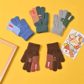 Winter Coldproof Infant Thermal Gloves Baby Thick Kintted Mittens Kids Gift Children Fleece Gloves зелёный