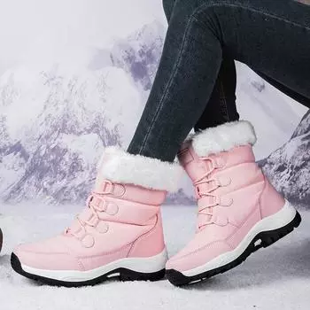 Winter comfortable WOMEN S snow boots high top plus velvet warm casual cotton shoes outdoor sports style non-slip hiking boots 36 чёрный