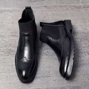 Winter Comfy British Style Man Ankle Boots Leather Brogue Shoe Retro Formal Business Dress Shoe Mens Boots Chelsea Fashion Shoes 37 чёрный