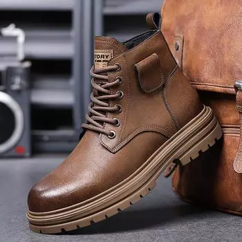 Winter cotton boots Martin boots men s retro style high-top cotton shoes men s velvet leather shoes warm snow boots 38