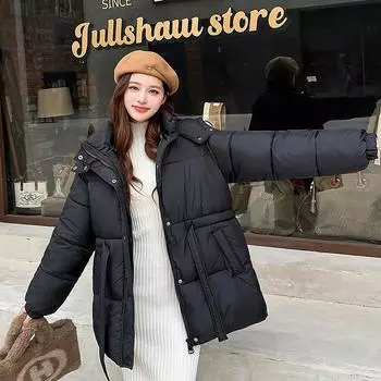 Winter cotton clothes women s 2025 temperament, waist-cinching, cotton belt model, slim high-end, thickened, slimming and new hooded M