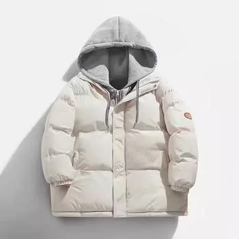 Winter Cotton-padded Jacket Men s Loose Cotton-padded Jacket Young Couple Solid Color Hooded Thick Cotton-padded Jacket XS чёрный