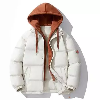 Winter Cotton-padded Men s Fake Two-piece Hooded Jacket Loose and Enlarged Cotton-padded Clothes Thickened Warm Cotton-padded Jacket Women M