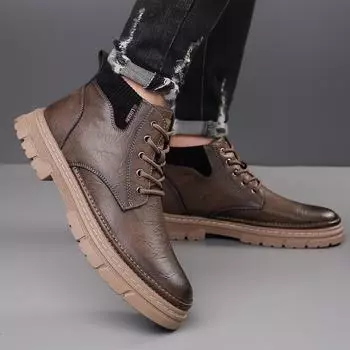 Winter cotton shoes new trend tooling leather non-slip short boots men s Martin boots men s thick-soled velvet warm high-top shoes 38