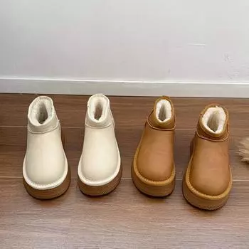 Winter cotton short boots women s 2024 new thick-heeled thick-soled fluffy boots snow boots Northeast cotton shoes tide 35 коричневый