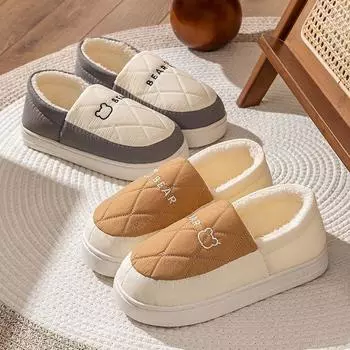 Winter cotton slippers men wear outside in winter couple home non-slip bag and home warmth waterproof cotton drag women warm in winter 36-37 розовый