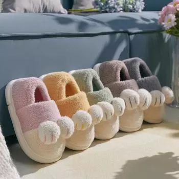 Winter couple plush cotton slippers men s indoor home women s confinement shoes warm cute cat paw parent-child cotton shoes 36-37 жёлтый