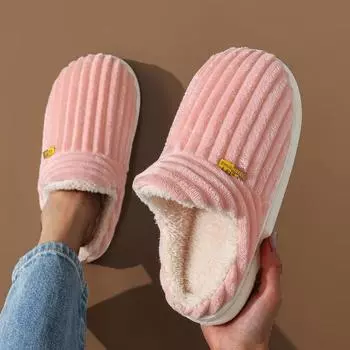 Зимние парные стильные плюшевые тапочки в четкую полоску женские нескользящие мягкие теплые шлепанцы женские мужские домашние плоские повседневные хлопковые туфли 36-37