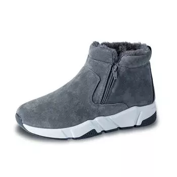 Winter Cow Suede Men Snow Fashion Sneakers Man Leather Snow Boots Shoes High Cut Two Zipper Male Fur Plush Warm Shoes Booties 10 чёрный