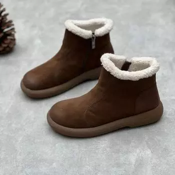 Winter Cowhide Women s Shoes Soft and Comfortable Old Shoes Leather Warm Plush Snow Boots Ankle boots 35 серый