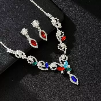 Winter Crystal Butterfly Necklace Earrings Set Jewelry Luxury Wedding