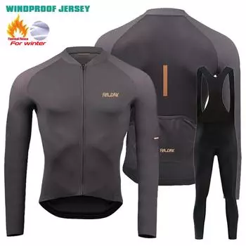 Winter Cycling Jersey Set 2025 Raudax Fleece Cycling Clothing MTB Road Bike Cycling Bib Pants Set Ropa Ciclismo Triathlon Suit XS