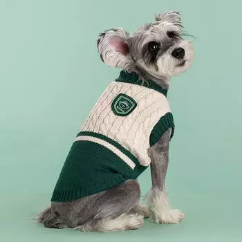 Winter Dog Sweater Pet Dog Clothes Fashion College Style Knitted Sweater for Dogs Cats Puppy Coat Chihuahua Dachshund Apparel S темно-зеленого
