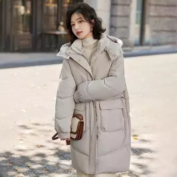 Winter Down Coat Neck Protection Stand Collar Padded Hooded with Pockets M зелёный