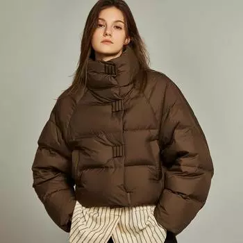Зимняя куртка из хлопка, женская свободная, утолщенная, короткая, на хлопковой подкладке, уникальное однобортное пальто с воротником-стойкой, теплая верхняя одежда S кофейный