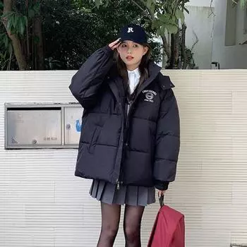 Winter down cotton-padded clothes women s black short loose large size college autumn and winter thickened warm student cotton-padded jacket S чёрный