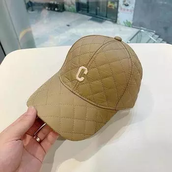 Winter Down Cotton Plaid Warm Baseball Cap Embroidery C- Lett khaki A