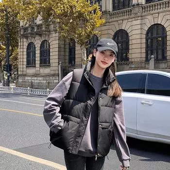 Winter down cotton vest women s new autumn and winter light vest vest women s fashion stand-up collar vest M чёрный