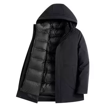 Winter down jacket for men, three wears, removable liner, removable hood, mid-length 90 white goose down jacket 3XL
